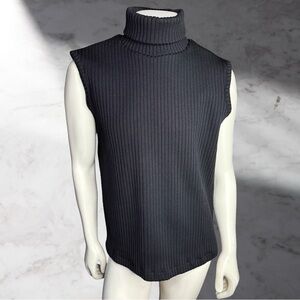 Men's Black Heavy Weighted Sleeveless Turtleneck Sweater